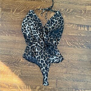 Leopard Print Halter Bodysuit